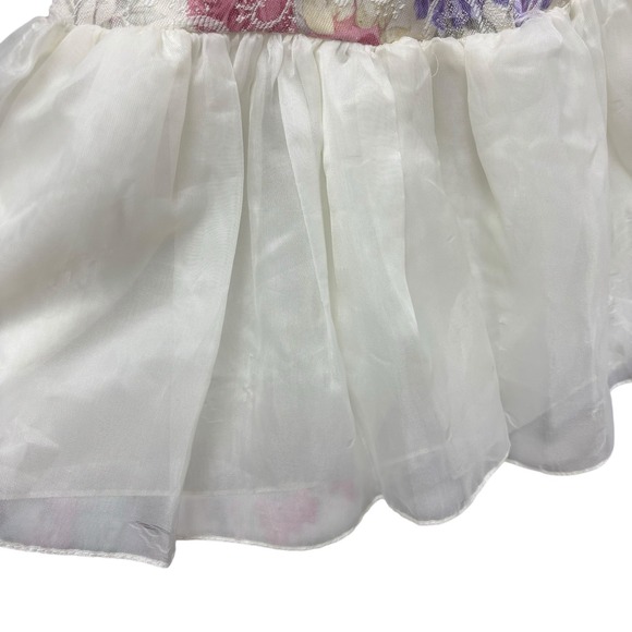 Vintage 80s 90s Girls Dress Lace Pastel Floral Tapestry Modest Puff 10 USA Made - Picture 3 of 6